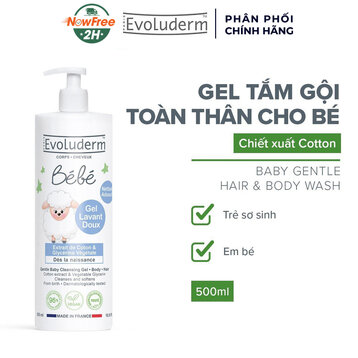 Gel Tắm Gội Cho Bé Evoluderm Chiết Xuất Cotton 500ml