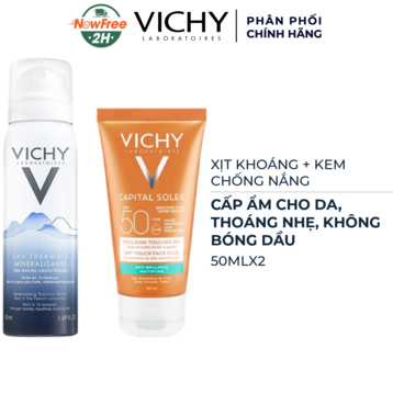 Combo Vichy Chống Nắng, Bảo Vệ Da Xịt Khoáng 50ml + Kem Chống Nắng Không Gây Nhờn Rít 50ml