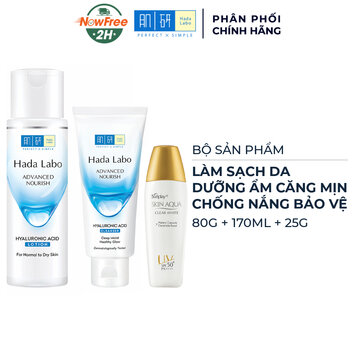 Combo Hada Labo Làm Sạch, Dưỡng Ẩm &amp; Chống Nắng 3 Món
