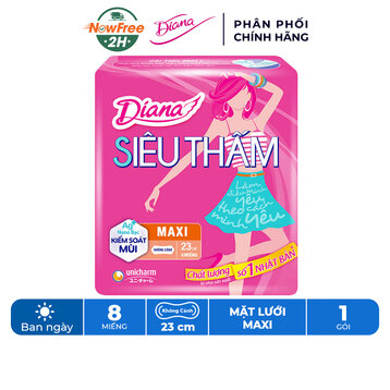 Băng Vệ Sinh Diana Siêu Thấm Maxi Không Cánh Gói 8 Miếng