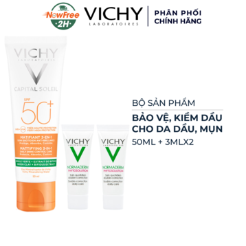 Bộ Vichy Chống Nắng Kiềm Dầu &amp; Kem Dưỡng Cho Da Mụn