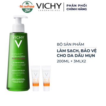 Bộ Sản Phẩm Vichy Làm Sạch &amp; Chống Nắng Da Dầu Mụn 3 Món