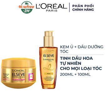 Combo L'Oreal Kem Ủ &amp; Dầu Dưỡng Tóc Tinh Dầu Hoa Tự Nhiên