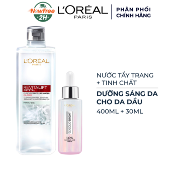 Combo L'Oreal Serum Dưỡng Sáng 30ml + Nước Tẩy Trang Da Dầu 400ml