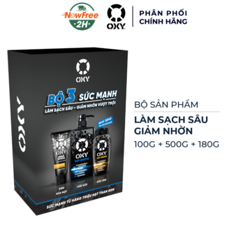 Bộ Sản Phẩm OXY Làm Sạch Sâu, Giảm Nhờn (Kem Rửa Mặt 100g + Dầu Gội 500g + Tặng Sữa Tắm 180g)