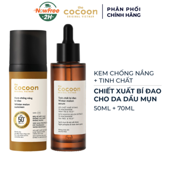 Combo Cocoon Kem Chống Nắng &amp; Tinh Chất Bí Đao 2 Món