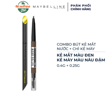 Combo Maybelline Bút Kẻ Mắt Nước Màu Đen 0.4g + Chì Kẻ Mày Màu Nâu Đậm 0.25g