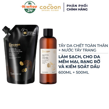 Combo Cocoon Túi Refill Tẩy Da Chết Toàn Thân 600ml + Nước Tẩy Trang Bí Đao 500ml
