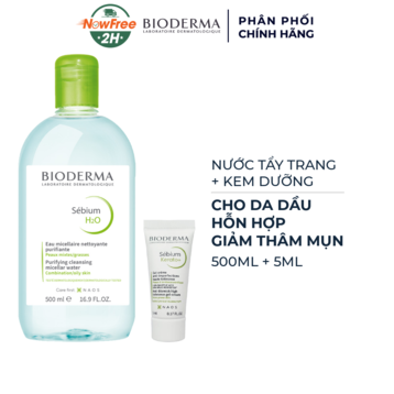 Combo Bioderma Nước Tẩy Trang Cho Da Dầu &amp; Hỗn Hợp 500ml + Kem Dưỡng Giảm Thâm Mụn 5ml