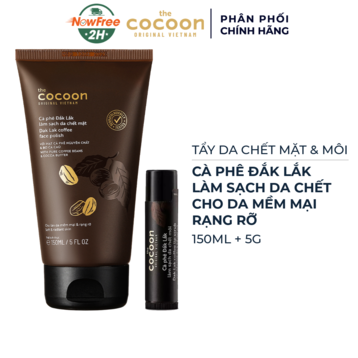 Combo Cocoon Tẩy Da Chết Mặt 150ml &amp; Môi Từ Cà Phê Đắk Lắk (Không Hộp) 5g