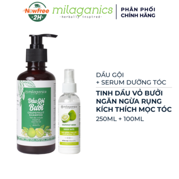 Combo Milaganics Dầu Gội 250ml + Serum Bưởi Kích Thích Mọc Tóc 100ml