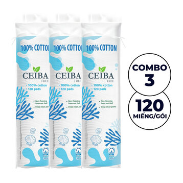 Combo 3 Bông Tẩy Trang Ceiba 100% Chất Liệu Cotton 120 Miếng