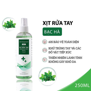 Xịt Rửa Tay Milaganics Bạc Hà Làm Sạch Da, Dưỡng Ẩm 250ml