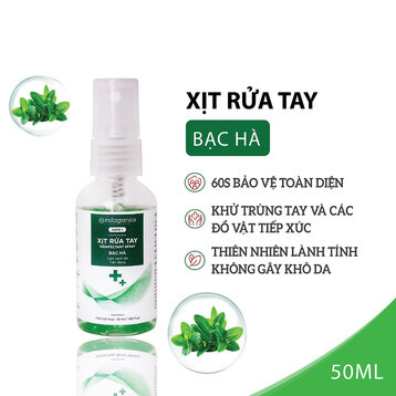 [Mini] Xịt Rửa Tay Milaganics Bạc Hà Làm Sạch Da, Dưỡng Ẩm 50ml