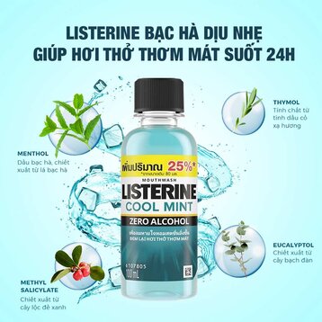 Nước Súc Miệng Listerine Hơi Thở Thơm Mát Không Cay 100ml