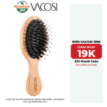 Lược Gỗ Vacosi Massage, Ngăn Tĩnh Điện, Làm Bóng Tóc C01 (Dạng Bỏ Túi)