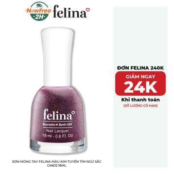 Sơn Móng Tay Felina Màu Kim Tuyến Tím Ngũ Sắc CK602 18ml